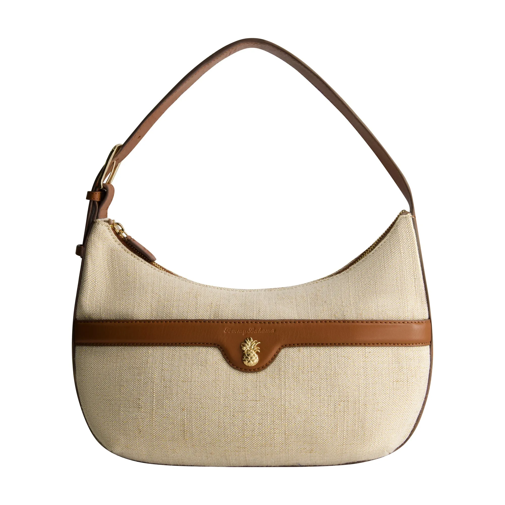 Tommy Bahama Lurex Linen Zip-Top Hobo, NATURAL