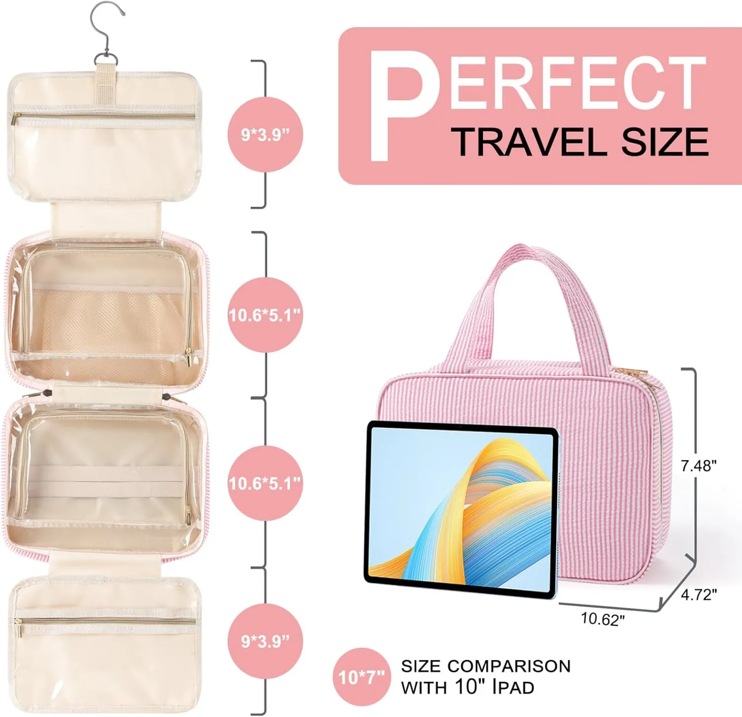 TOPEAST Teen Girl Gifts Trendy Stuff - Birthday Gifts for 7 8 9 10 11 12 13 14 15 16 17 18 Year Old Teen Girls, Hanging Toiletry Bag Initial Makeup Bag - Letter E, Pink