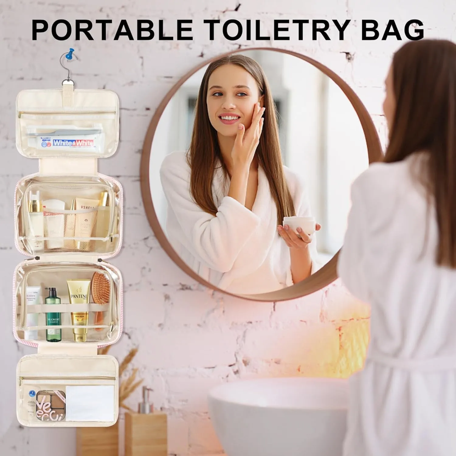 TOPEAST Teen Girl Gifts Trendy Stuff - Birthday Gifts for 7 8 9 10 11 12 13 14 15 16 17 18 Year Old Teen Girls, Hanging Toiletry Bag Initial Makeup Bag - Letter E, Pink