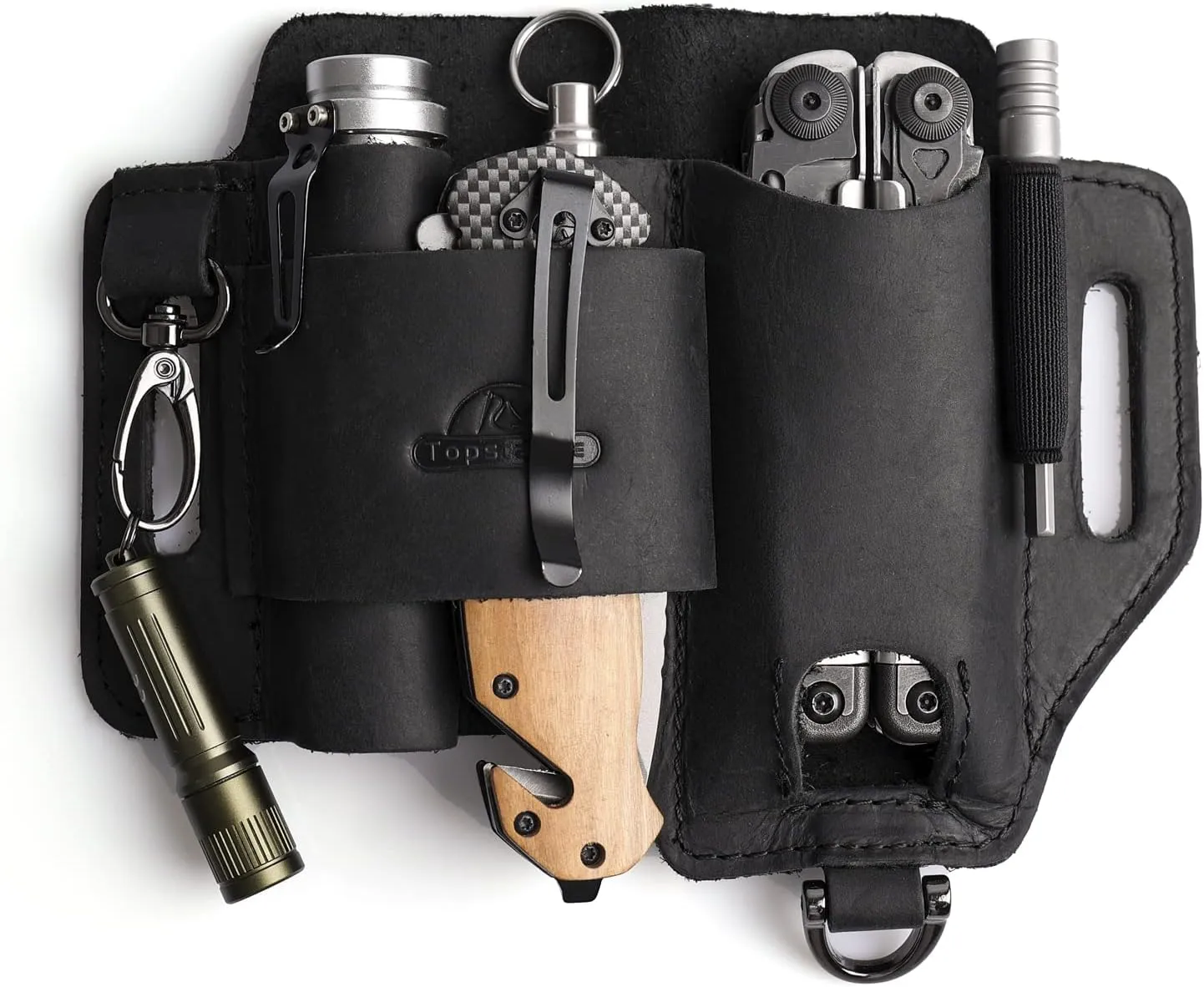 Topstache Leather Multitool Sheath,EDC Belt Organizer for Work and Daily Use,Leatherman Sheath,EDC Pocket Organizer for Flashlight and Multitool,Gifts for Men,Leather Sheath for Multitool