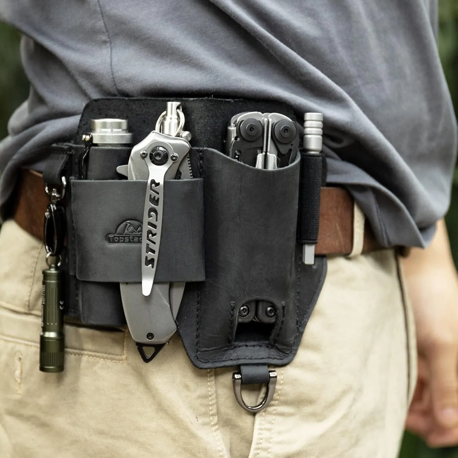 Topstache Leather Multitool Sheath,EDC Belt Organizer for Work and Daily Use,Leatherman Sheath,EDC Pocket Organizer for Flashlight and Multitool,Gifts for Men,Leather Sheath for Multitool