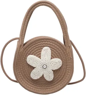 Tote Bag for Women Cotton Purses and Handbags Hand-Woven Top Handle Satchel Bag Flower Crossbody Shoulder Handbag Khaki