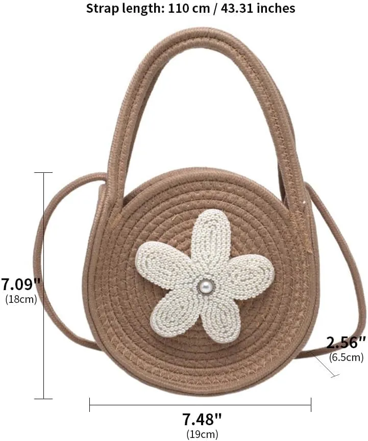Tote Bag for Women Cotton Purses and Handbags Hand-Woven Top Handle Satchel Bag Flower Crossbody Shoulder Handbag Khaki