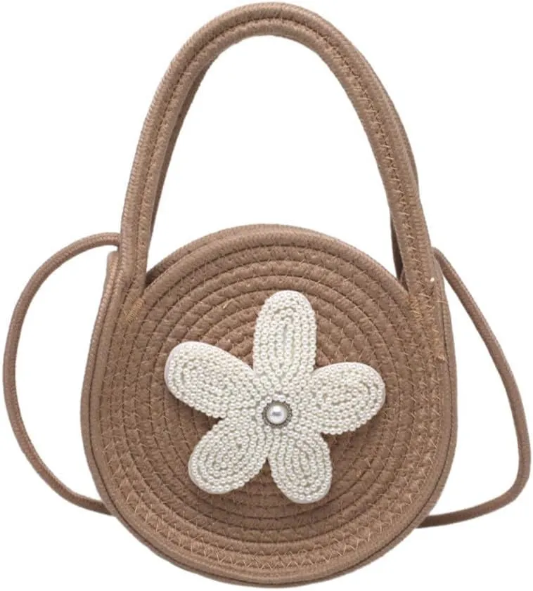 Tote Bag for Women Cotton Purses and Handbags Hand-Woven Top Handle Satchel Bag Flower Crossbody Shoulder Handbag Khaki