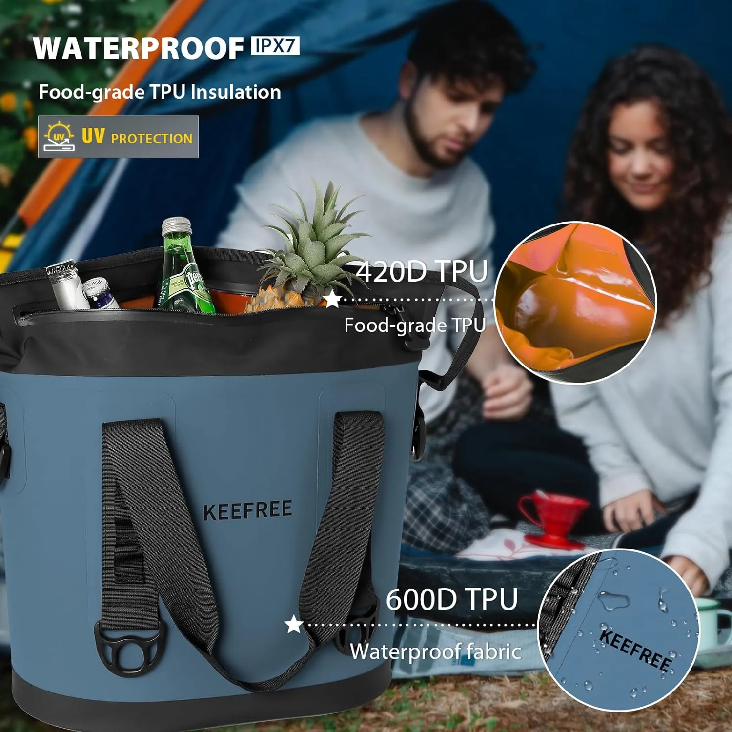 Tote Cooler 20 Can Insulated Soft Cooler Bag Waterproof Handbag Shoulder Bag for Lunch Drink Beverage Picnic BBQ Beach Hiking Fishing Camping Travel