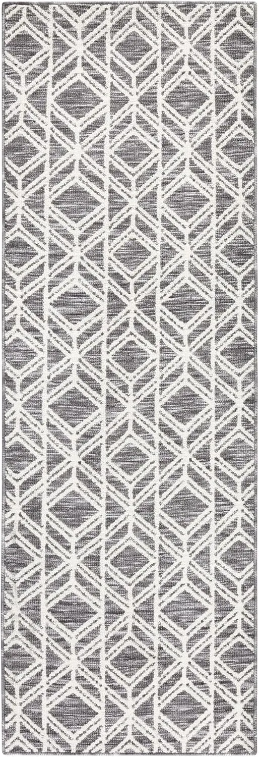 TOWN & COUNTRY EVERYDAY Walker Modern Diamond Everwash™ Washable Multi-Use Decorative Rug, Tufted Kitchen Runner Rug, Low-Profile Door Mat, Bath Rug with Non-Slip Backing, Dark Grey, 24"x72"