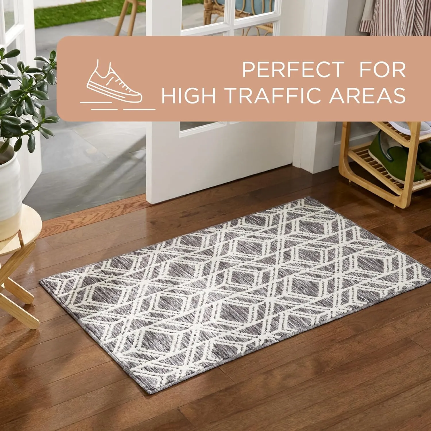 TOWN & COUNTRY EVERYDAY Walker Modern Diamond Everwash™ Washable Multi-Use Decorative Rug, Tufted Kitchen Runner Rug, Low-Profile Door Mat, Bath Rug with Non-Slip Backing, Dark Grey, 24"x72"