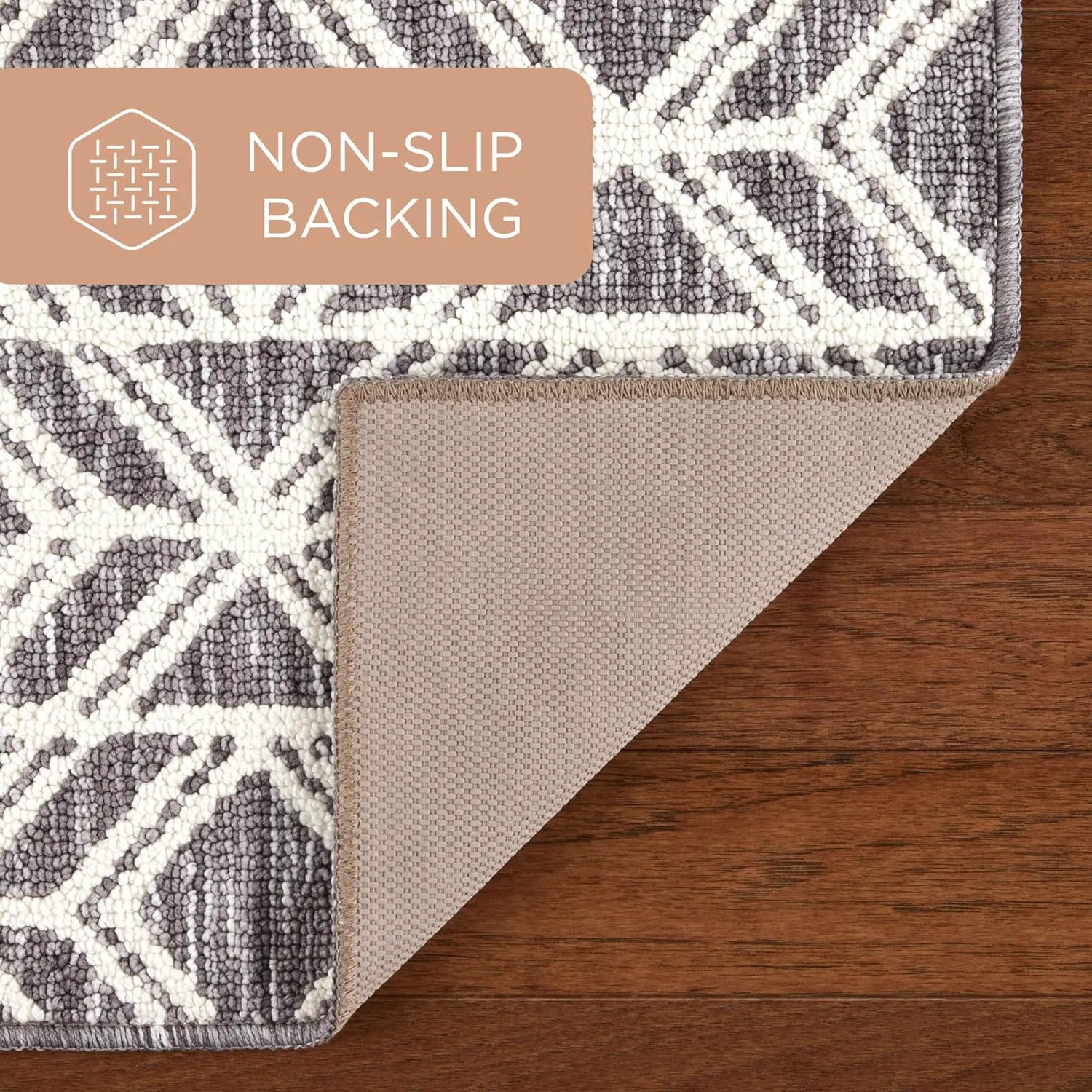 TOWN & COUNTRY EVERYDAY Walker Modern Diamond Everwash™ Washable Multi-Use Decorative Rug, Tufted Kitchen Runner Rug, Low-Profile Door Mat, Bath Rug with Non-Slip Backing, Dark Grey, 24"x72"