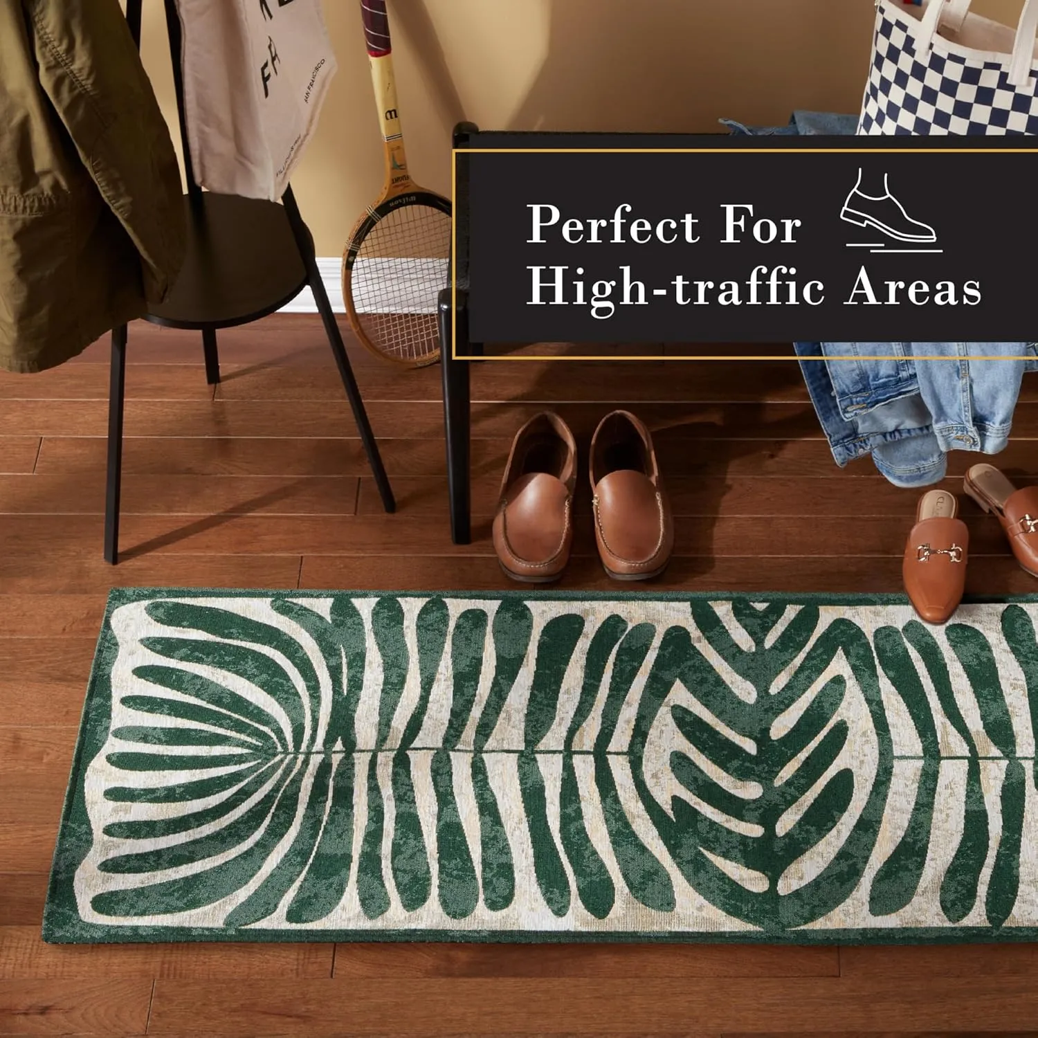 TOWN & COUNTRY LUXE Livie Matisse Cutout Everwash® Washable Multi-Use Decorative Rug, Kitchen Runner Rug, Low-Profile Door Mat, Bedroom Rug and Dorm Room Rug with Non-Slip Backing, Green, 24"x72"
