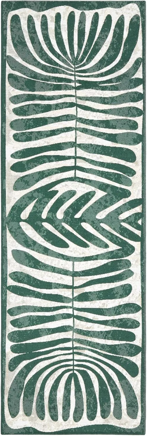 TOWN & COUNTRY LUXE Livie Matisse Cutout Everwash® Washable Multi-Use Decorative Rug, Kitchen Runner Rug, Low-Profile Door Mat, Bedroom Rug and Dorm Room Rug with Non-Slip Backing, Green, 24"x72"