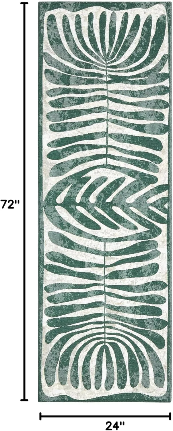 TOWN & COUNTRY LUXE Livie Matisse Cutout Everwash® Washable Multi-Use Decorative Rug, Kitchen Runner Rug, Low-Profile Door Mat, Bedroom Rug and Dorm Room Rug with Non-Slip Backing, Green, 24"x72"