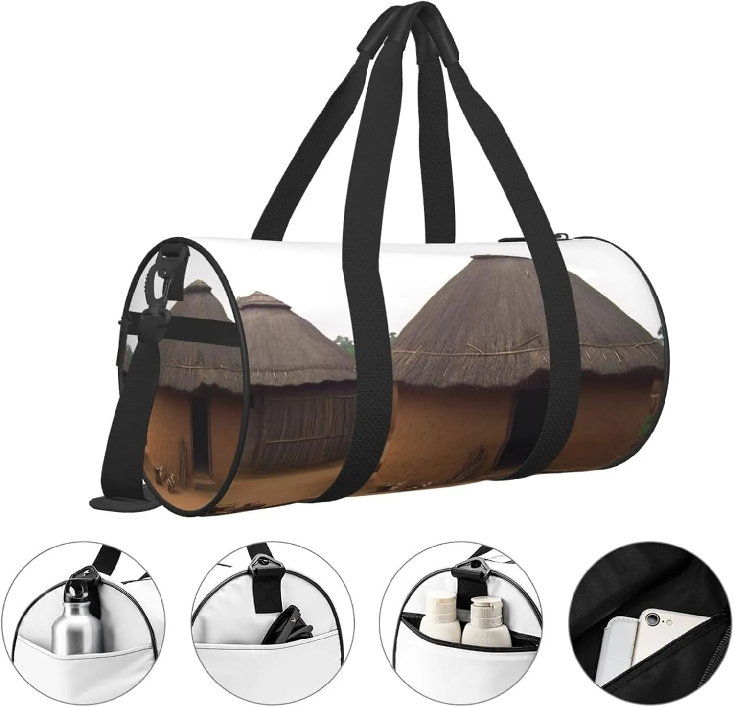 Traditional housing in ghana Travel Duffle Bag for Men Women Sport Gym Bag Foldable Weekender Bag Carry on Overnight Bag for Travel Swimming Basketball