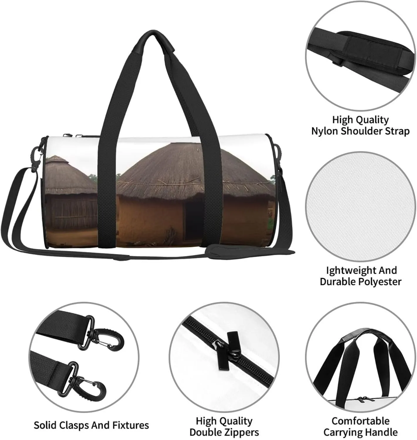 Traditional housing in ghana Travel Duffle Bag for Men Women Sport Gym Bag Foldable Weekender Bag Carry on Overnight Bag for Travel Swimming Basketball