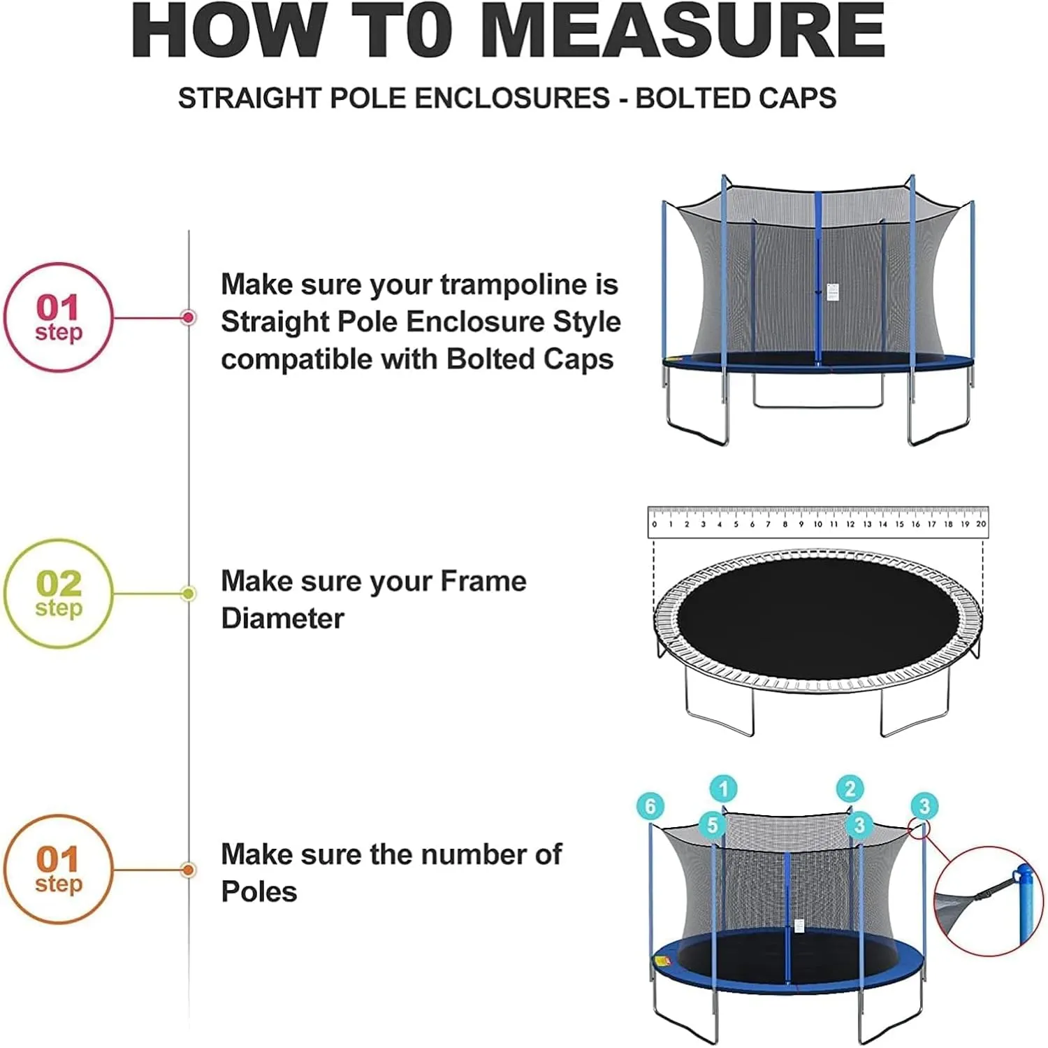 Trampoline Safety Net Replacement, for 8 Poles Round Trampoline, Trampoline Enclosure Surround Netting with Zippers and Buckles, UV Resistant Tear Resistant