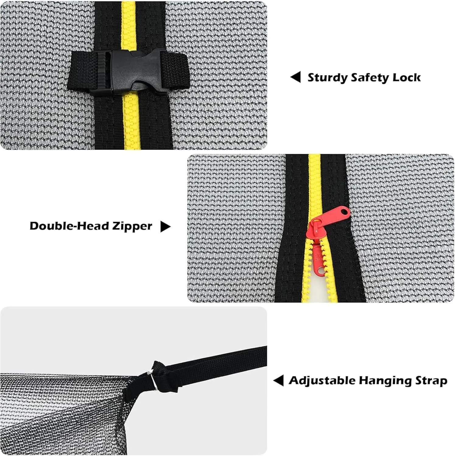 Trampoline Safety Net Replacement, for 8 Poles Round Trampoline, Trampoline Enclosure Surround Netting with Zippers and Buckles, UV Resistant Tear Resistant