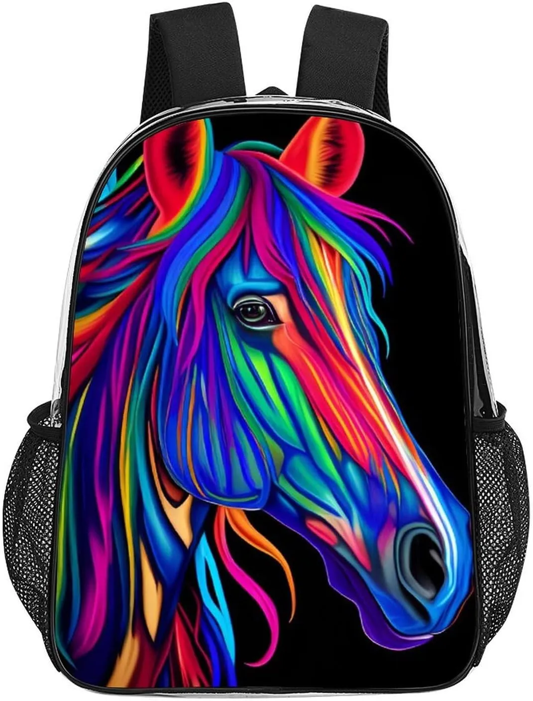 Transparent Daypack Bookbag for Gym Business Bicycle - Large Capacity Multipurpose Anti-Theft Carry On Bag, Rainbow Wild Horse Head Art Travel Hiking Daypack