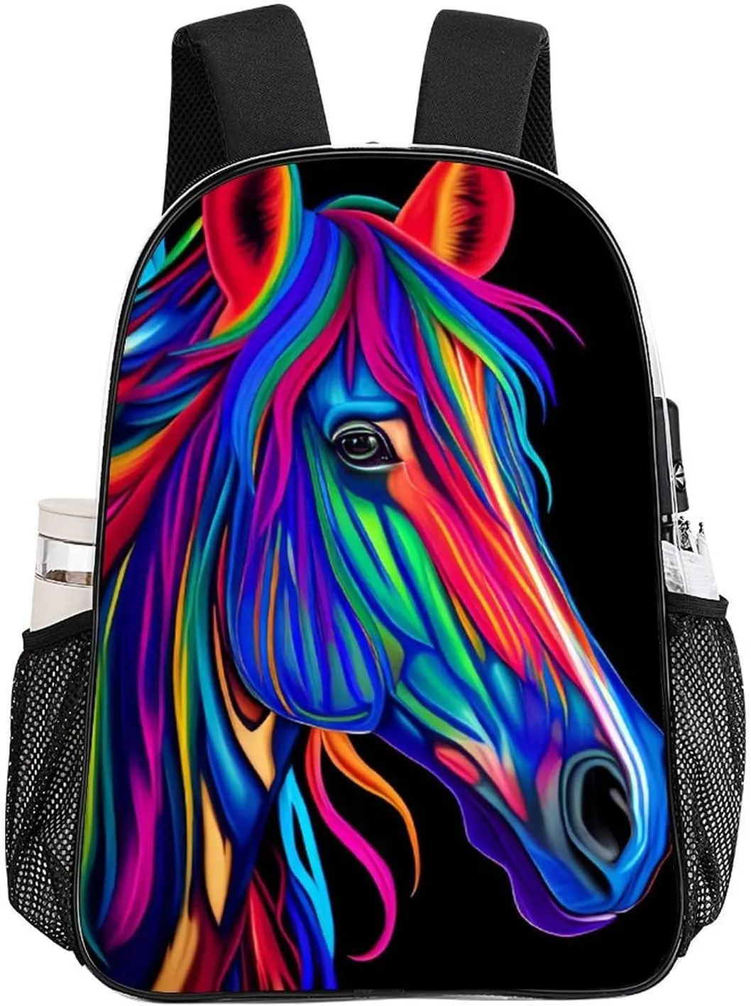 Transparent Daypack Bookbag for Gym Business Bicycle - Large Capacity Multipurpose Anti-Theft Carry On Bag, Rainbow Wild Horse Head Art Travel Hiking Daypack