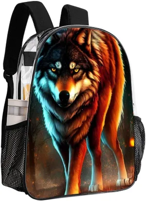 Transparent Daypack for Camping Travel Walking Cycling - Big Capacity Anti-Theft Multipurpose Bookbag, Wolf Glare Art Camping Outdoor Backpack