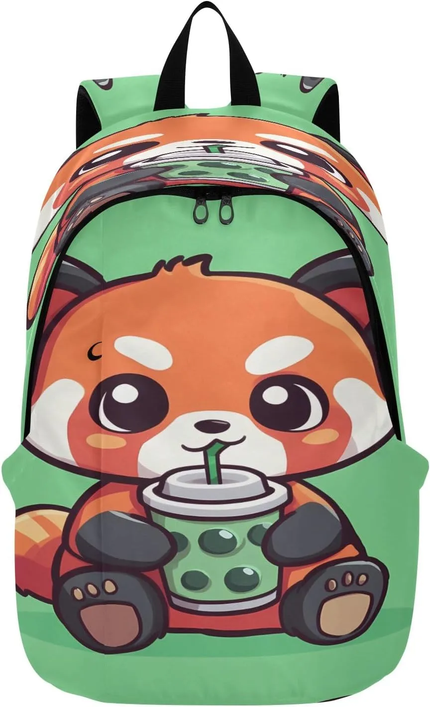 Travel Backpack Red Panda Holding Juice, Lightweight Rucksack Laptop Backpack School Bookbag for Adults Teen Students