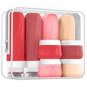 Travel Bottles for Toiletries 8 Pack, Travel Size Toiletries, Tsa Approved Travel Size Containers 3oz, with Travel Essentials Clear Bag, Leak Proof Silicone Squeezable Creams Jars
