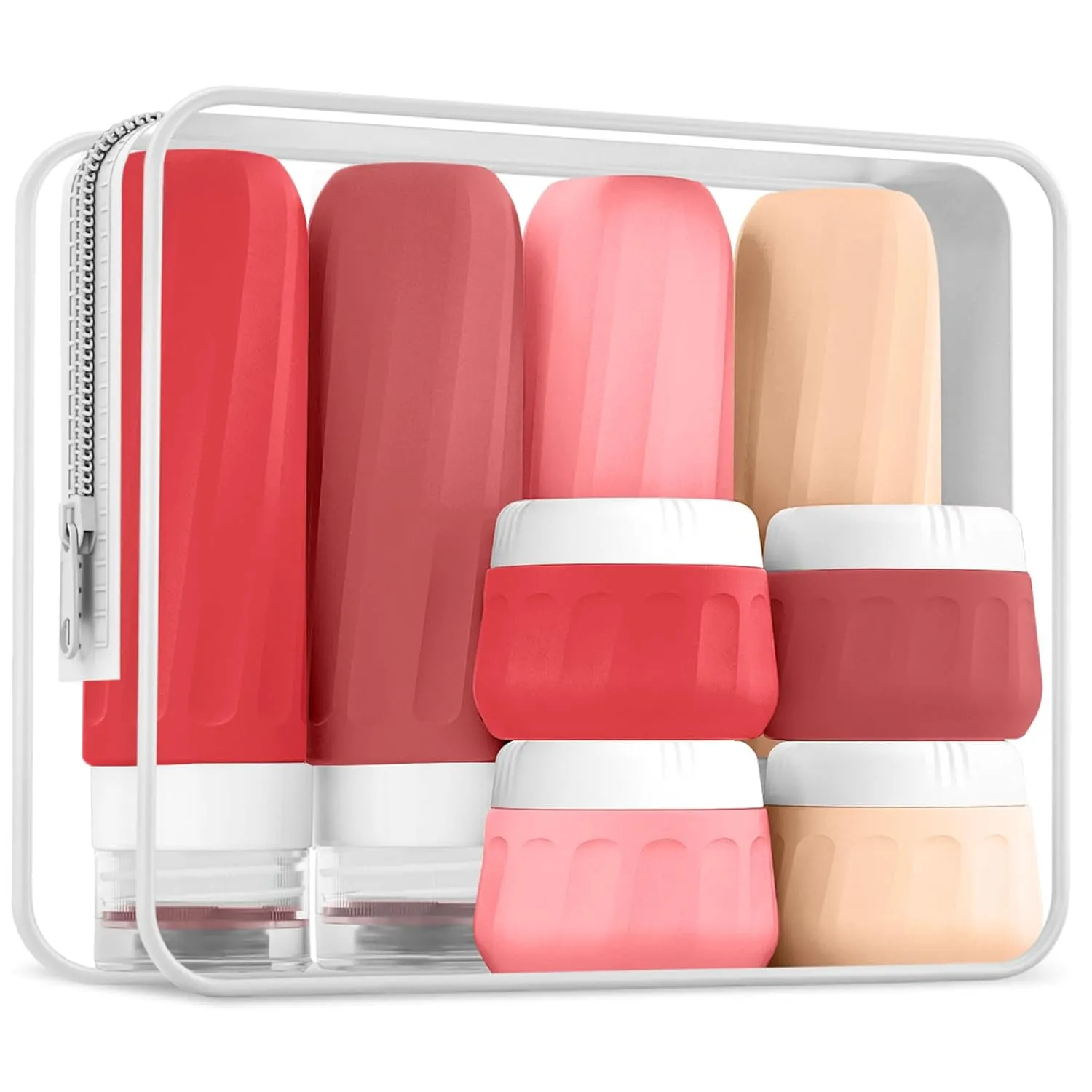 Travel Bottles for Toiletries 8 Pack, Travel Size Toiletries, Tsa Approved Travel Size Containers 3oz, with Travel Essentials Clear Bag, Leak Proof Silicone Squeezable Creams Jars