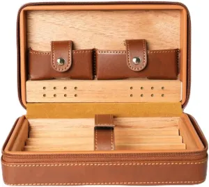 Travel Cigar Case, 4 Cigar Capacity, Cedar Lined, with Accessory Pockets