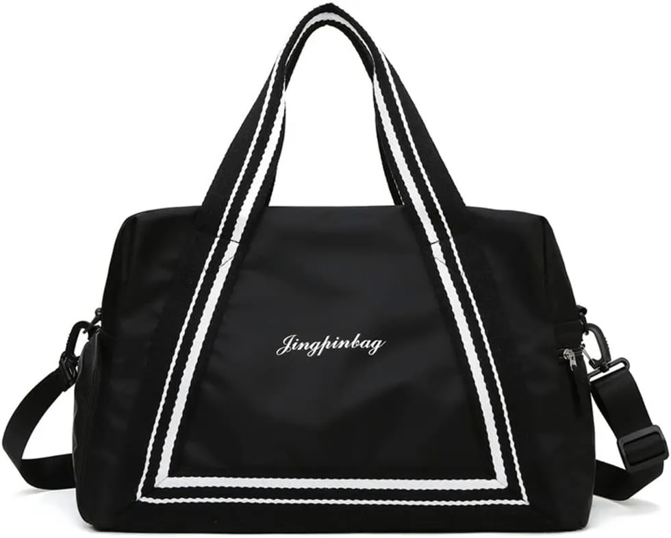 Travel Duffel Bag, Sports Tote Gym Bag for Women, Shoulder Weekender Overnight Bag with with Wet Pocket and Shoes Compartment (black)