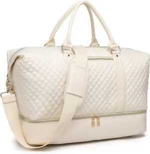 Travel Duffel Bags for Women,Weekender Overnight Bag with Shoe Pouch Large Carry On Bag Travel Tote Duffel Bag for Women (Beige)