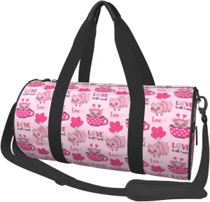Travel Duffle Bag, Cute Pig With Tea Cup Balloon Sports Gym Bag for Women Men, Carry On Bag Weekender Overnight Duffel Bag, Personal Item Travel Bag