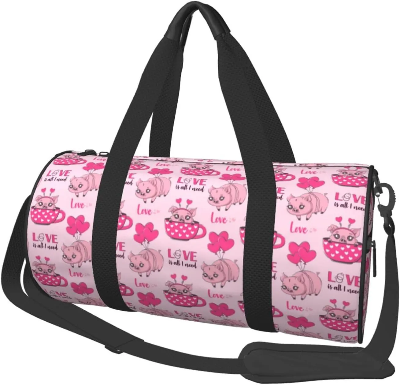 Travel Duffle Bag, Cute Pig With Tea Cup Balloon Sports Gym Bag for Women Men, Carry On Bag Weekender Overnight Duffel Bag, Personal Item Travel Bag