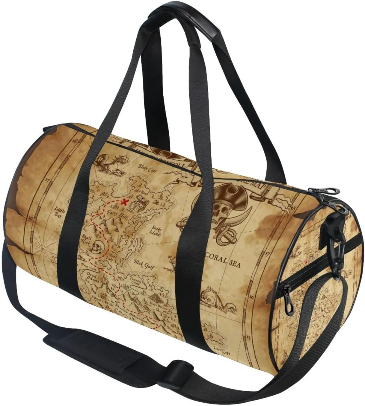 Travel Duffle Bag for Men Women, Retro Antique Pirates Adventure Treasure Map Compass Large Travel Overnight Duffel Bag Unisex High Capacity Large Luggage Sports Gym Bag