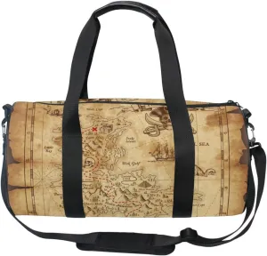 Travel Duffle Bag for Men Women, Retro Antique Pirates Adventure Treasure Map Compass Large Travel Overnight Duffel Bag Unisex High Capacity Large Luggage Sports Gym Bag