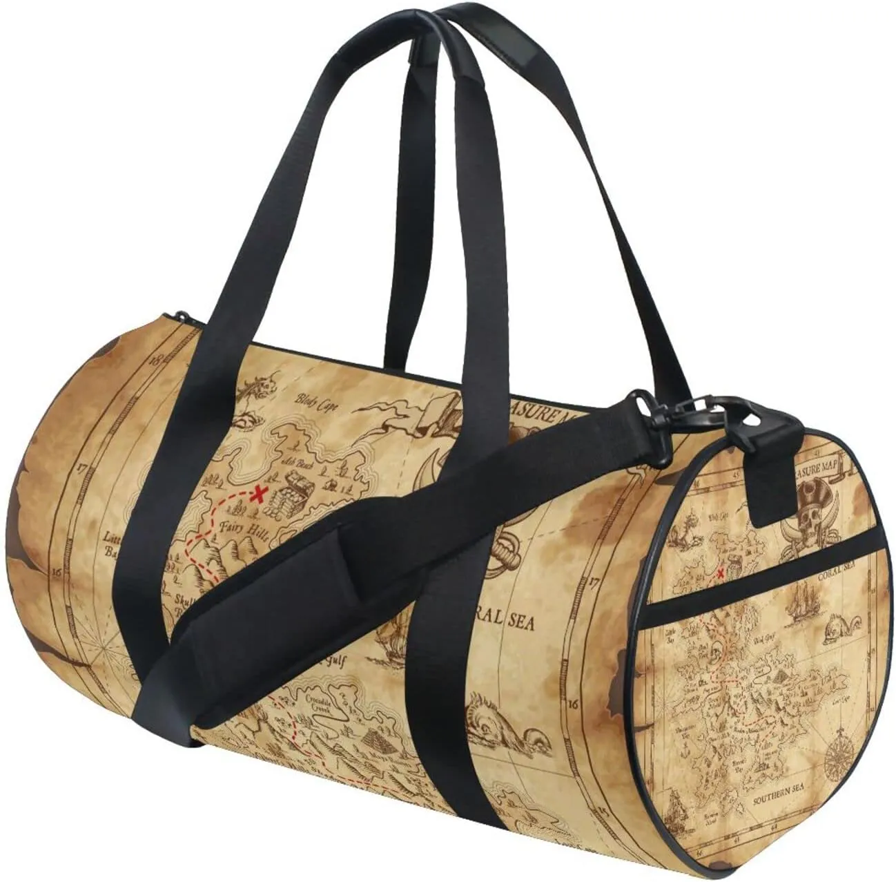 Travel Duffle Bag for Men Women, Retro Antique Pirates Adventure Treasure Map Compass Large Travel Overnight Duffel Bag Unisex High Capacity Large Luggage Sports Gym Bag