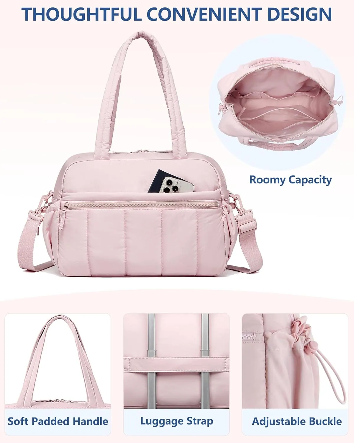 Travel Duffle Bag for Women: Weekender Bags with Toiletry Bag Gym Yoga Bag with Wet Pocket Hospital Bags Pink