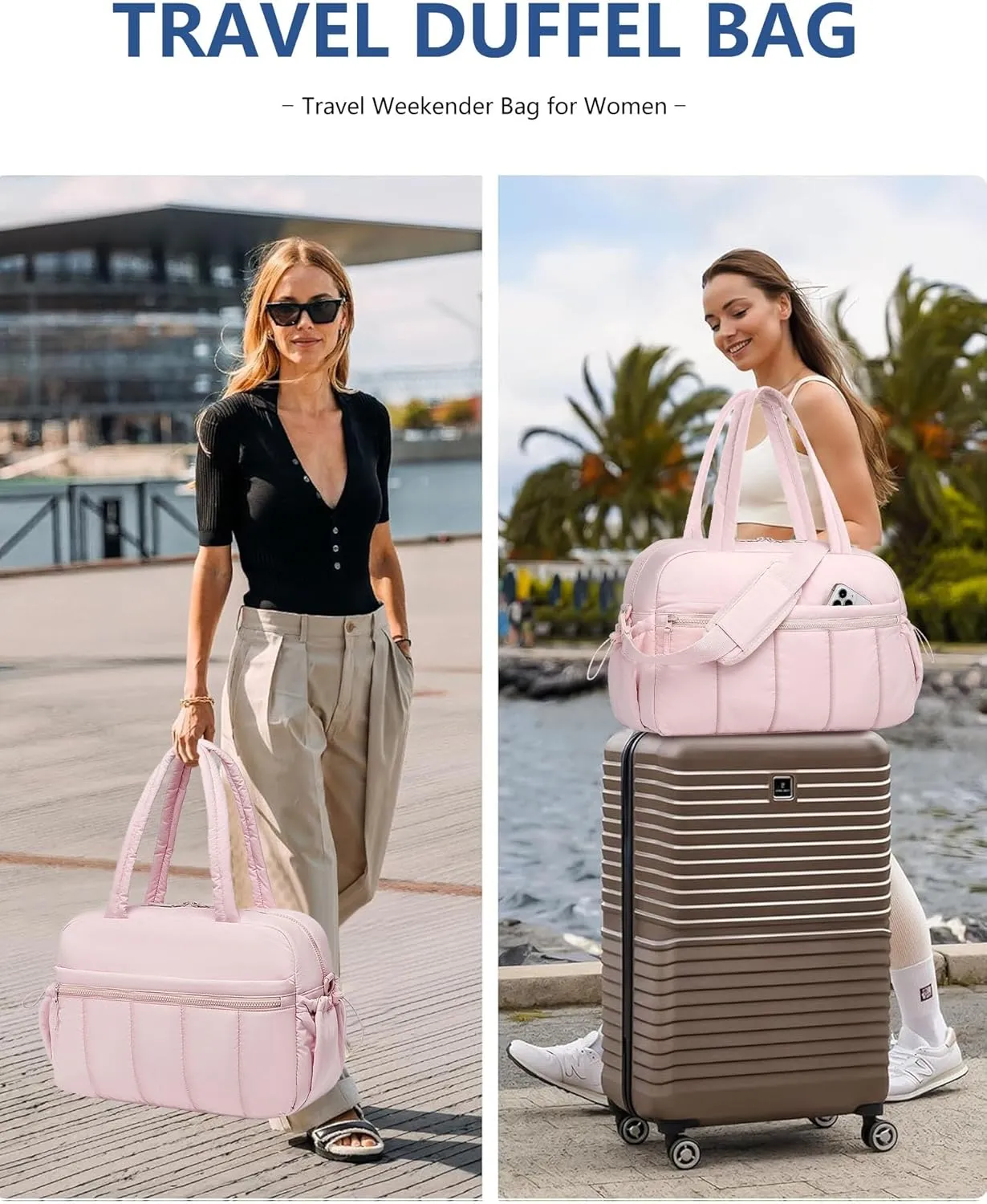 Travel Duffle Bag for Women: Weekender Bags with Toiletry Bag Gym Yoga Bag with Wet Pocket Hospital Bags Pink