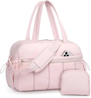 Travel Duffle Bag for Women: Weekender Bags with Toiletry Bag Gym Yoga Bag with Wet Pocket Hospital Bags Pink