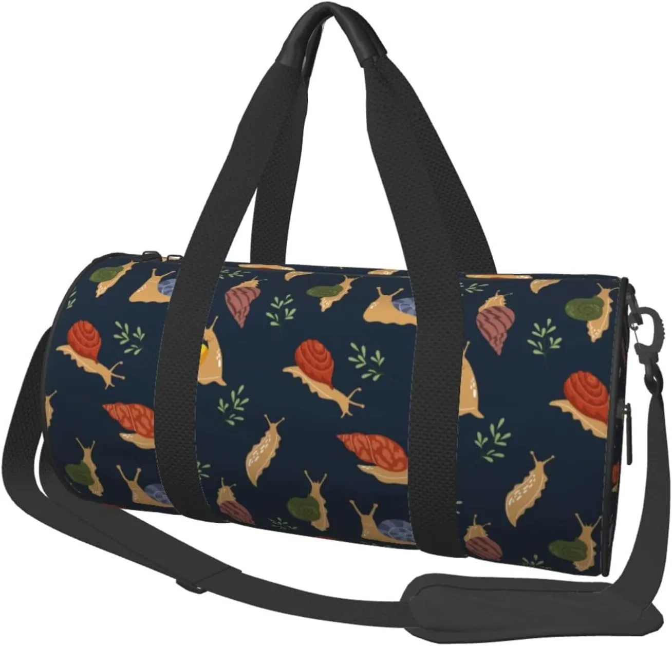 Travel Duffle Bag, Snail Leaf Print Black Sports Gym Bag for Women Men, Carry On Bag Weekender Overnight Duffel Bag, Personal Item Travel Bag