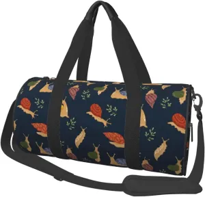 Travel Duffle Bag, Snail Leaf Print Black Sports Gym Bag for Women Men, Carry On Bag Weekender Overnight Duffel Bag, Personal Item Travel Bag