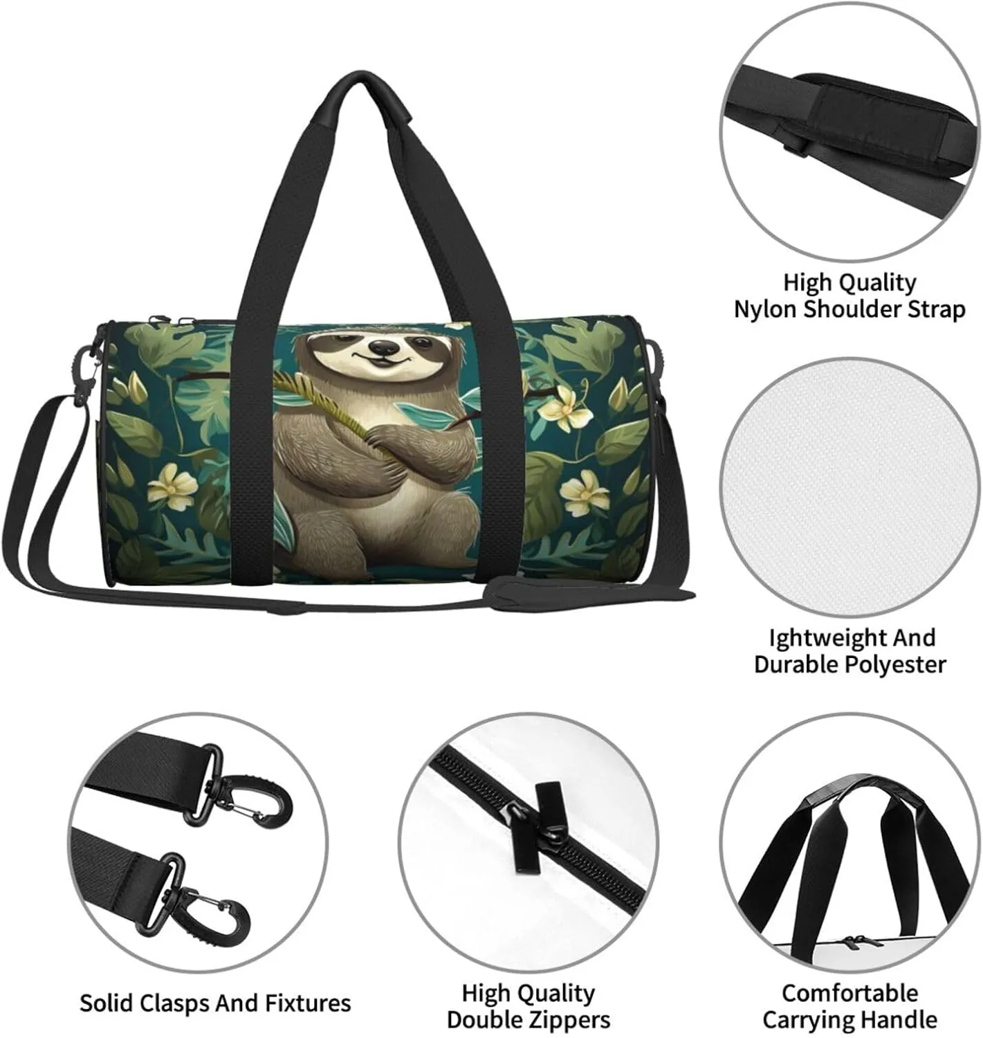 Travel Duffle Bag Weekender Bags for Men Women with Shoe Compartment Large Capacity Weekender Overnight Bag Adorable Sloth Carry On Tote Bags Sport Gym Bag for Travel Yoga