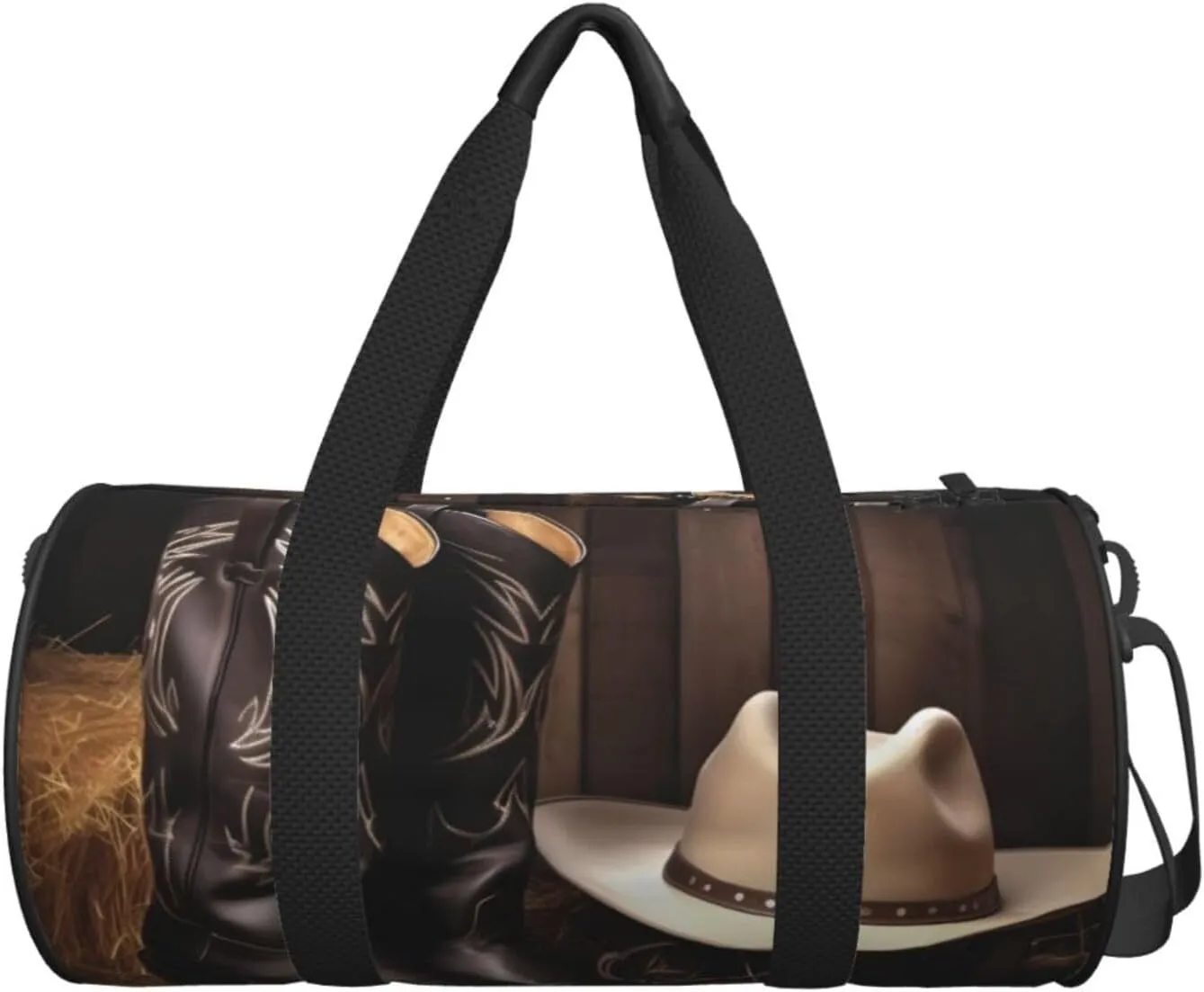 Travel Duffle Bag Weekender Bags For Men Women With Shoe Compartment Large Capacity Weekender Overnight Bag Cowboy Black Hat Western Boots Carry On Tote Bags Sport Gym Bag For Travel Yoga