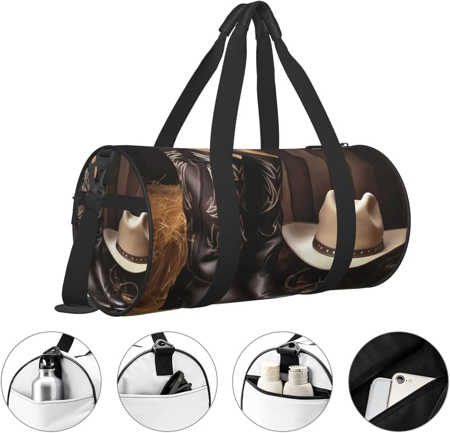 Travel Duffle Bag Weekender Bags For Men Women With Shoe Compartment Large Capacity Weekender Overnight Bag Cowboy Black Hat Western Boots Carry On Tote Bags Sport Gym Bag For Travel Yoga