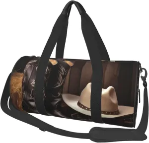 Travel Duffle Bag Weekender Bags For Men Women With Shoe Compartment Large Capacity Weekender Overnight Bag Cowboy Black Hat Western Boots Carry On Tote Bags Sport Gym Bag For Travel Yoga