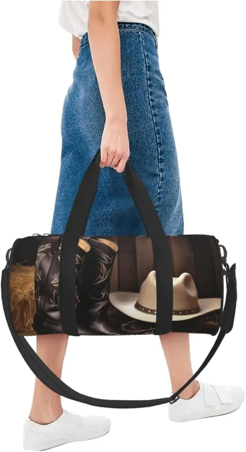Travel Duffle Bag Weekender Bags For Men Women With Shoe Compartment Large Capacity Weekender Overnight Bag Cowboy Black Hat Western Boots Carry On Tote Bags Sport Gym Bag For Travel Yoga