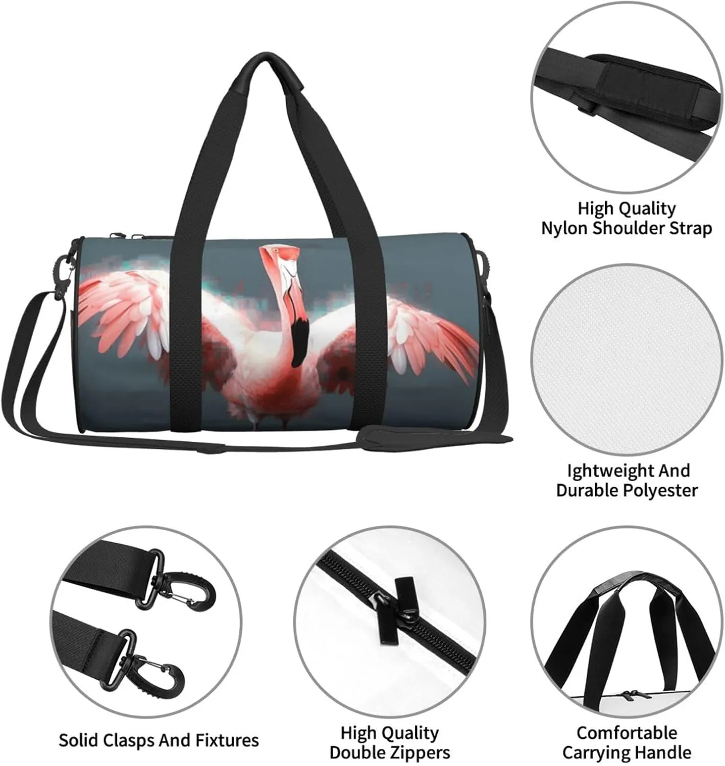 Travel Duffle Bag Weekender Bags for Men Women with Shoe Compartment Large Capacity Weekender Overnight Bag Flamingo Carry On Tote Bags Sport Gym Bag for Travel Yoga