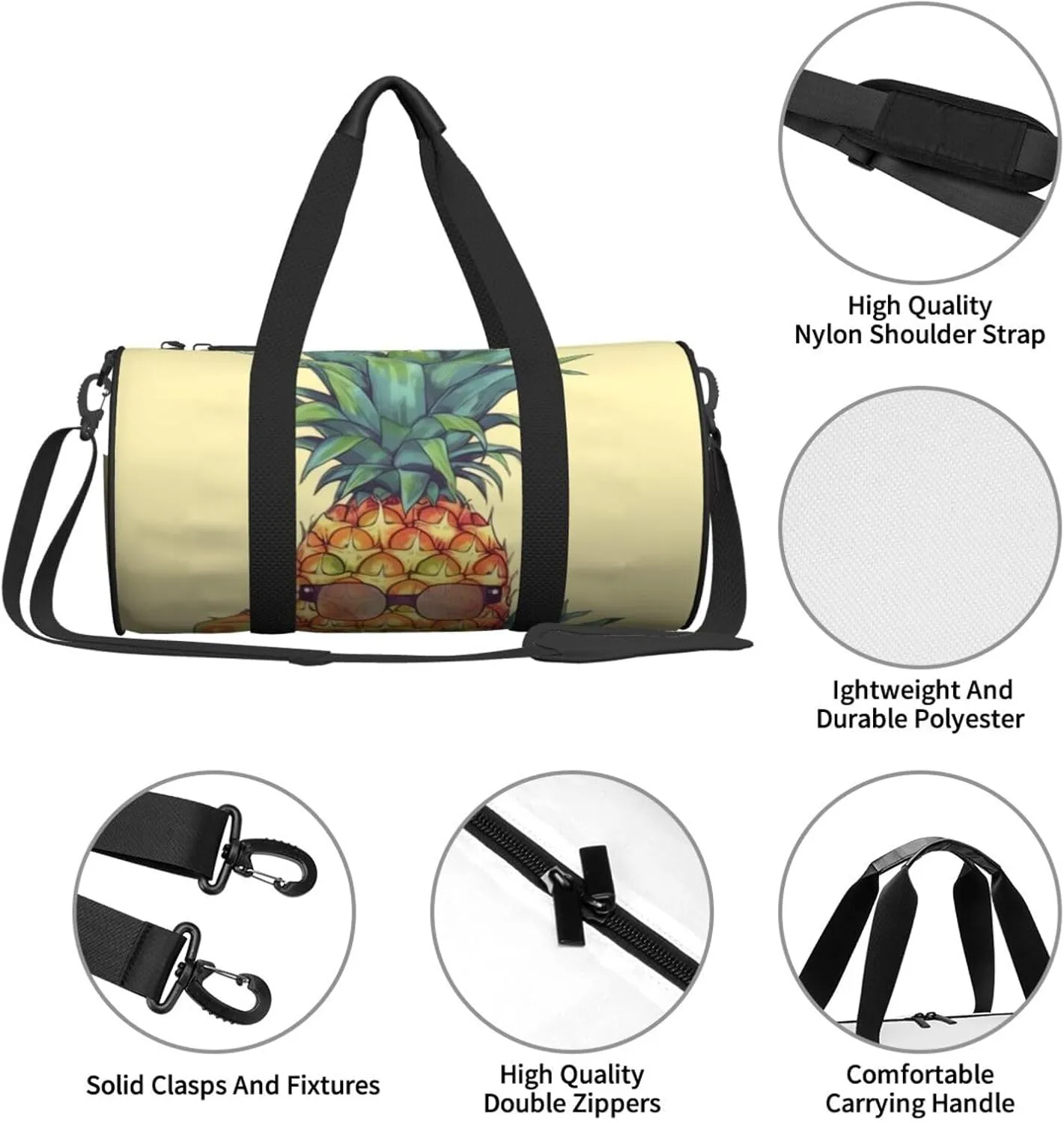 Travel Duffle Bag Weekender Bags for Men Women with Shoe Compartment Large Capacity Weekender Overnight Bag Funny Pineapple Carry On Tote Bags Sport Gym Bag for Travel Yoga