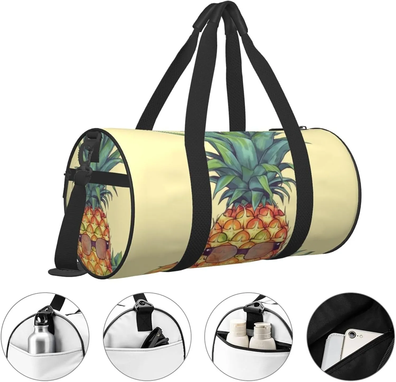 Travel Duffle Bag Weekender Bags for Men Women with Shoe Compartment Large Capacity Weekender Overnight Bag Funny Pineapple Carry On Tote Bags Sport Gym Bag for Travel Yoga