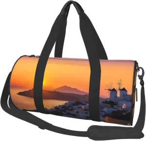 Travel Duffle Bag Weekender Bags For Men Women With Shoe Compartment Large Capacity Weekender Overnight Bag Greece Island Sunset Landscape Carry On Tote Bags Sport Gym Bag For Travel Yoga