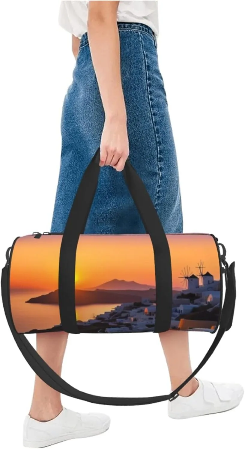 Travel Duffle Bag Weekender Bags For Men Women With Shoe Compartment Large Capacity Weekender Overnight Bag Greece Island Sunset Landscape Carry On Tote Bags Sport Gym Bag For Travel Yoga