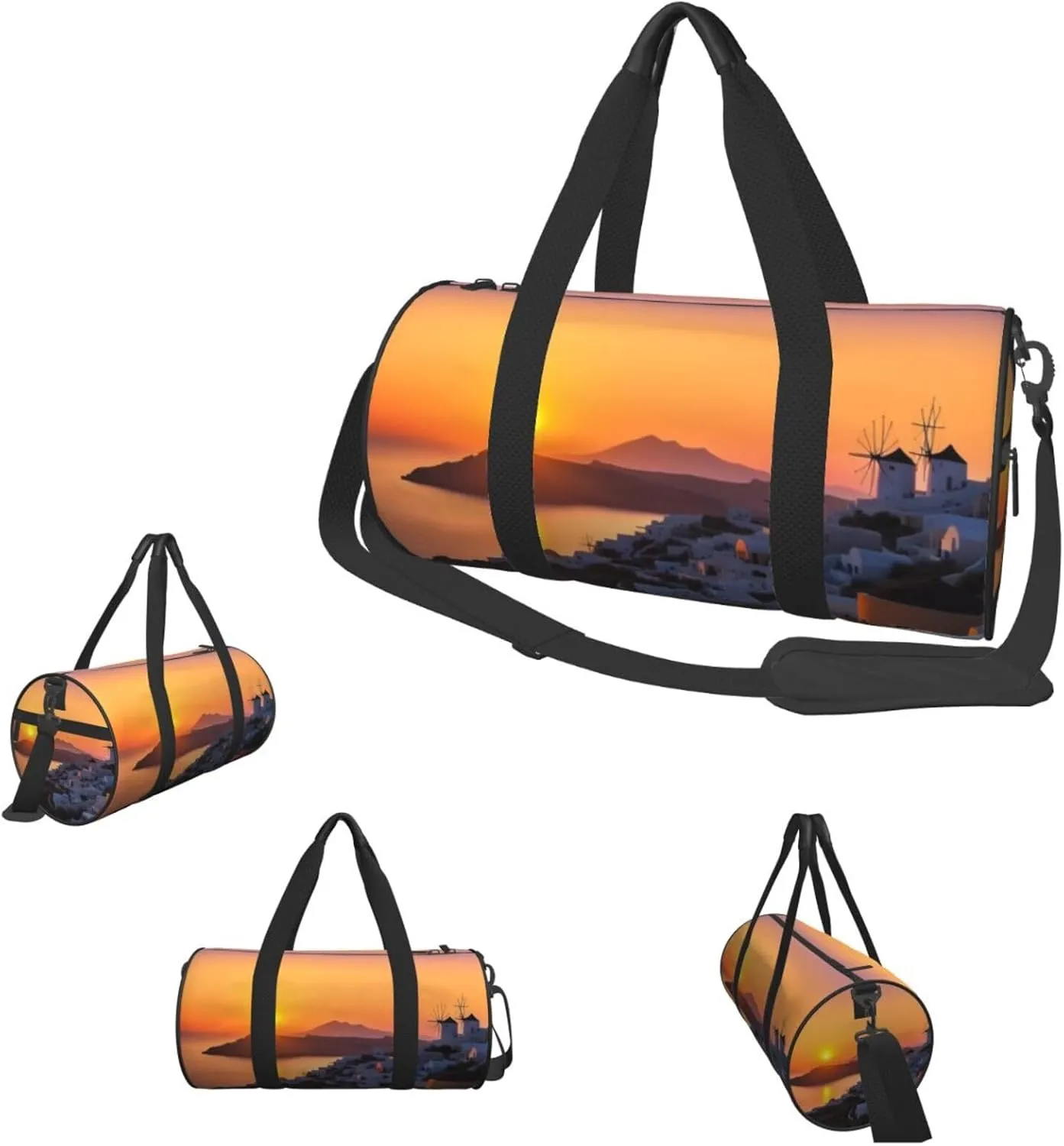 Travel Duffle Bag Weekender Bags For Men Women With Shoe Compartment Large Capacity Weekender Overnight Bag Greece Island Sunset Landscape Carry On Tote Bags Sport Gym Bag For Travel Yoga