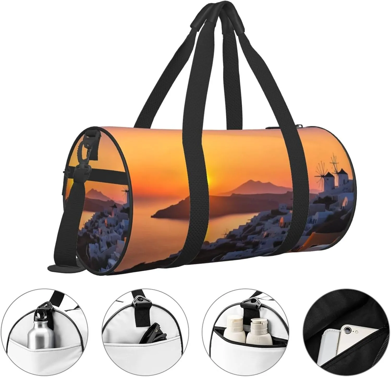 Travel Duffle Bag Weekender Bags For Men Women With Shoe Compartment Large Capacity Weekender Overnight Bag Greece Island Sunset Landscape Carry On Tote Bags Sport Gym Bag For Travel Yoga